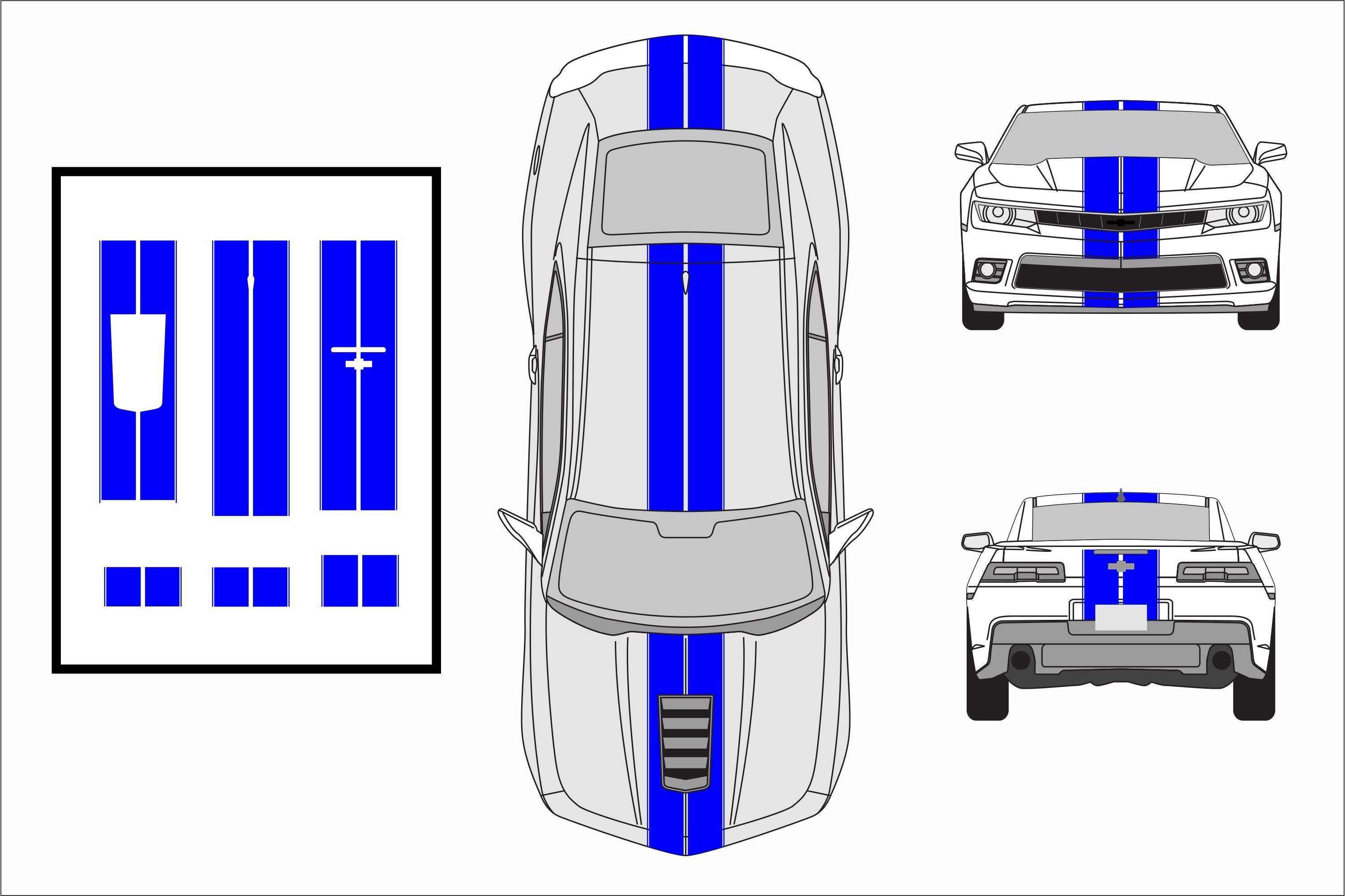 Dual 8" Vinyl Racing Stripe w/Pins [18"] - "fits" - Chevy Camaro 2010 to 2015 Fusion Decals