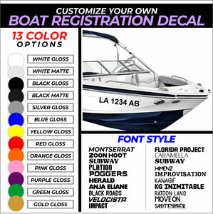 Customize Your Boat Registration Decal - Choose Size & Color & Font - Free Squeegee (PAIR)