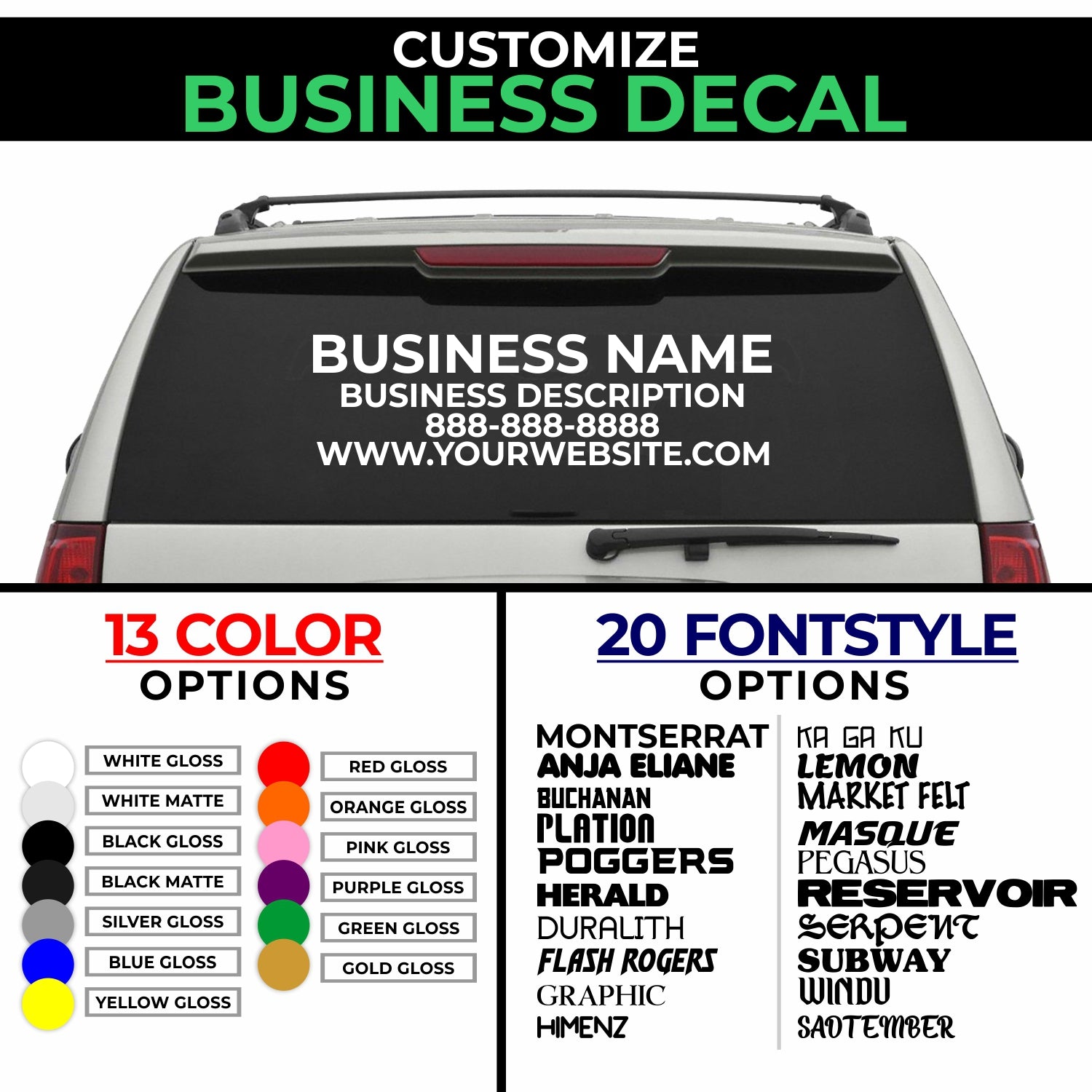 Customize Your Business Decal - Choose Size & Color & Font - Free Squeegee Included Fusion Decals