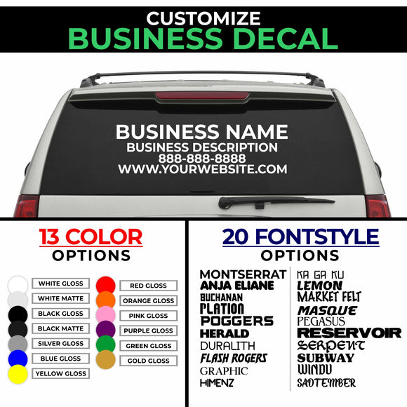 Customize Your Business Decal - Choose Size & Color & Font - Free Squeegee Included