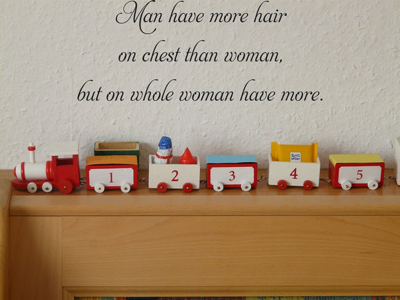 Man have more hair on chest than woman,
but on whole woman have more. Vinyl Wall Car Window Decal - Fusion Decals