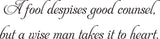 A fool despises good counsel,
but a wise man takes it to heart. Vinyl Wall Car Window Decal - Fusion Decals