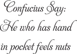 Confucius Say:
He who has hand
in pocket feels nuts Vinyl Wall Car Window Decal - Fusion Decals