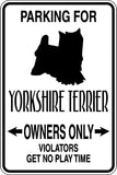 Parking for Yorkshire Terrier Owners Only Sign  - Car or Wall Decal - Fusion Decals