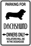 Parking for Dachshund Owners Only Sign  - Car or Wall Decal - Fusion Decals