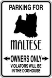 Parking for Maltese Owners Only Sign  - Car or Wall Decal - Fusion Decals