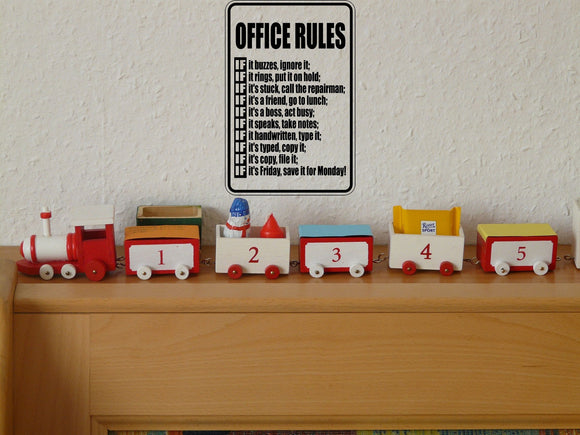Office Rules Funny Sign Vinyl Wall Decal - Fusion Decals