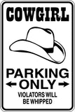 Cowgirl Parking Only Sign Vinyl Wall Decal - Fusion Decals
