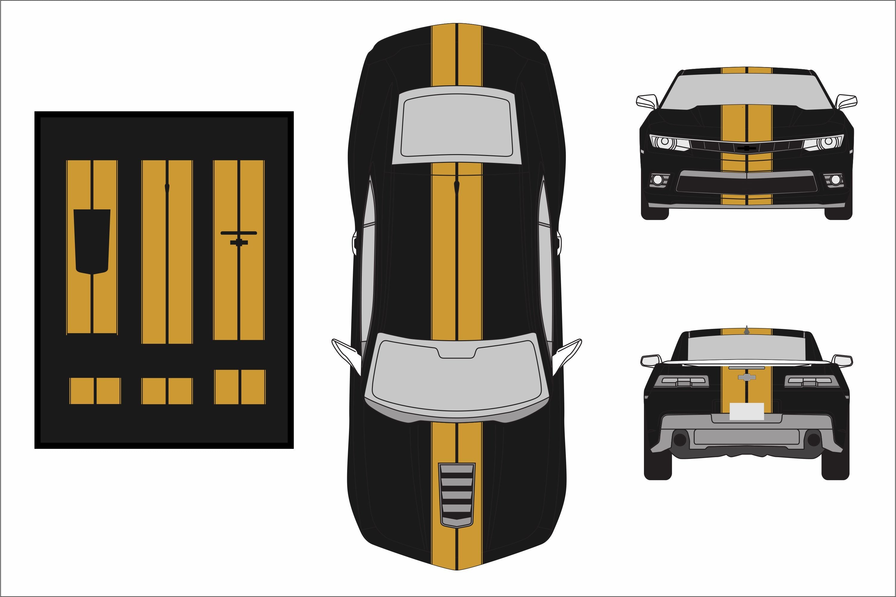 Dual 8" Vinyl Racing Stripe w/Pins [18"] - "fits" - Chevy Camaro 2010 to 2015 Fusion Decals