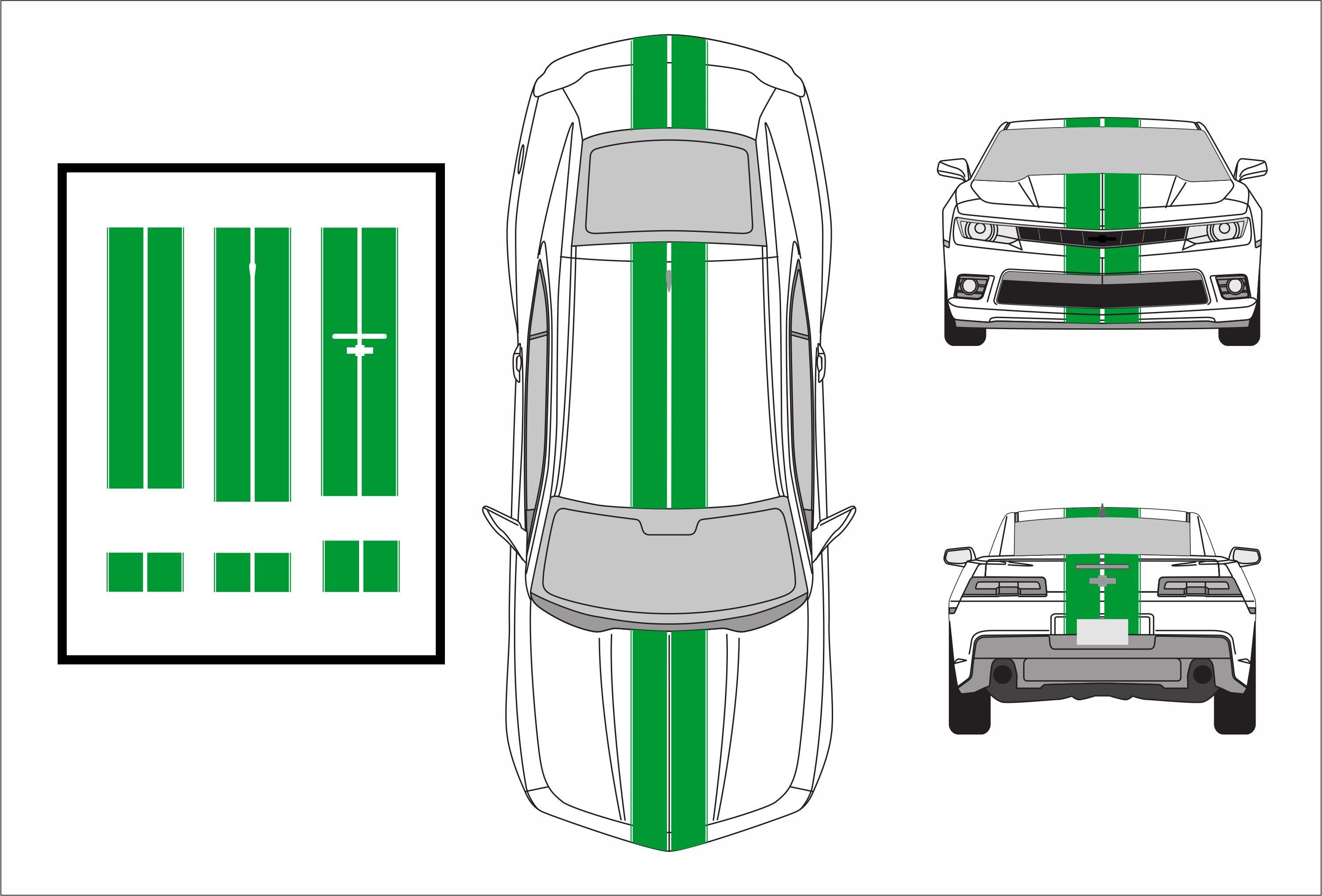 Dual 8" Vinyl Racing Stripe w/Pins [18"] - "fits" - Chevy Camaro 2010 to 2015 Fusion Decals