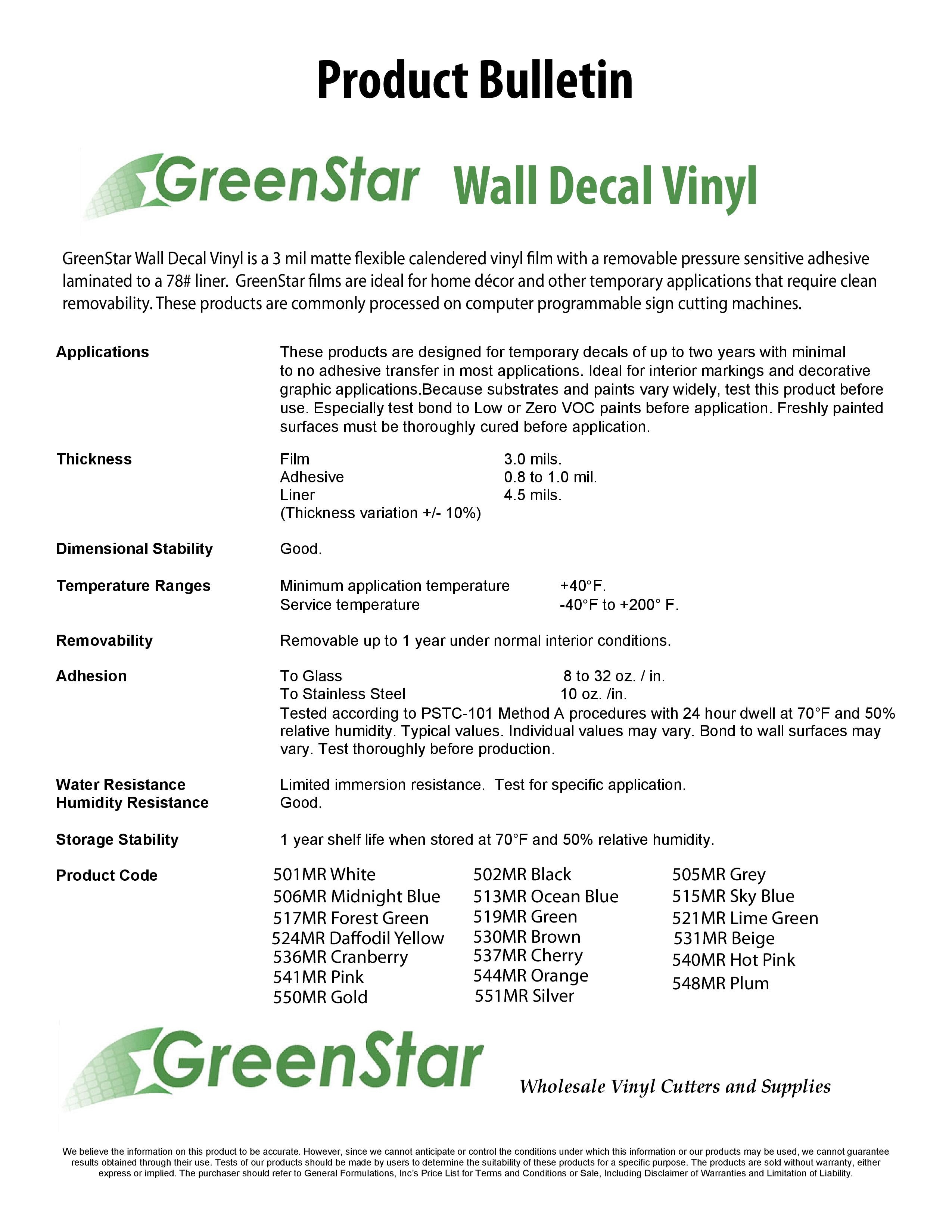 Orange - GreenStar\General Formulations Indoor Vinyl - Matte Removable Calendered Film 24" x 7+ Yd Fusion Decals