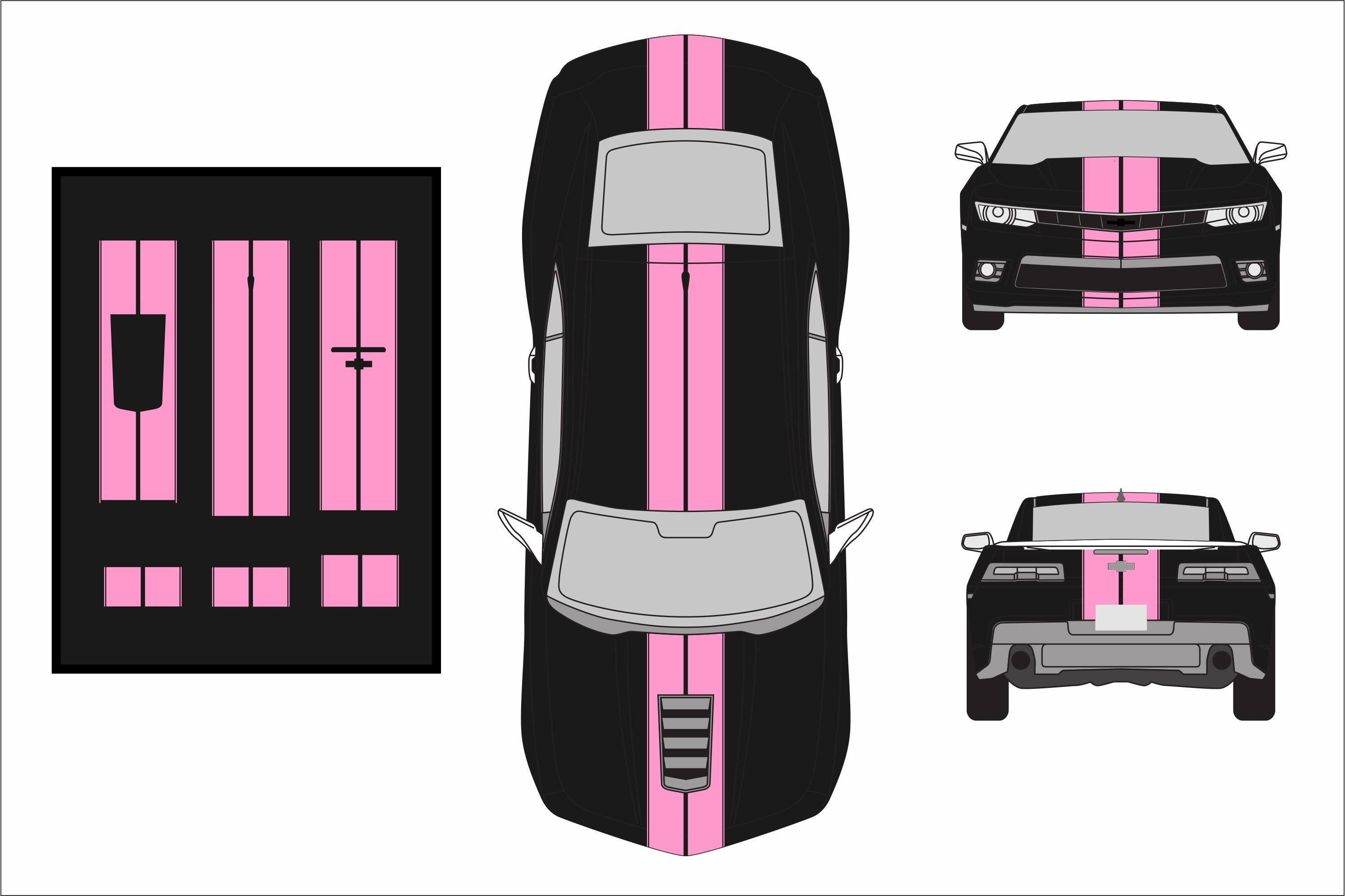 Dual 8" Vinyl Racing Stripe w/Pins [18"] - "fits" - Chevy Camaro 2010 to 2015 Fusion Decals