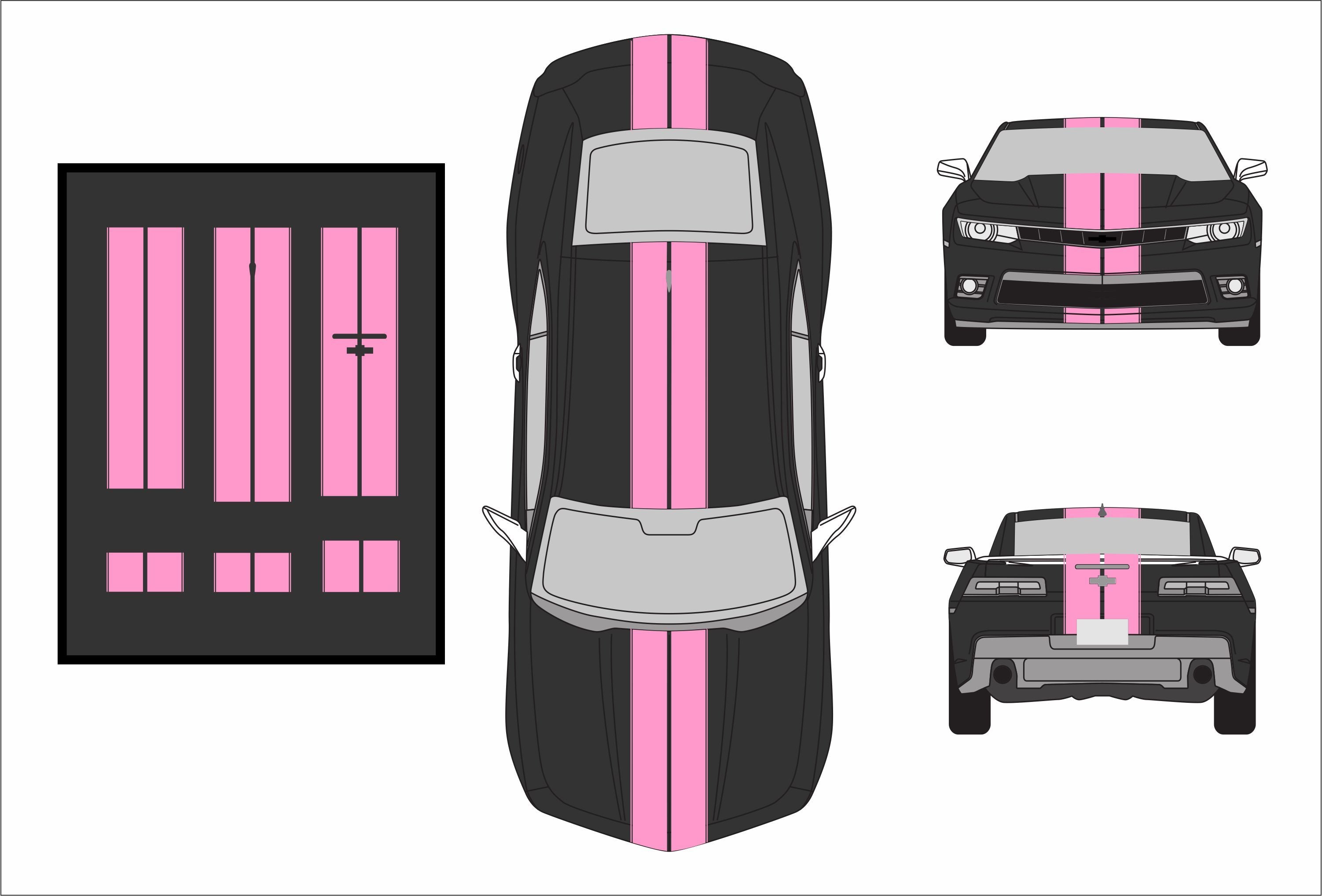 Dual 8" Vinyl Racing Stripe w/Pins [18"] - "fits" - Chevy Camaro 2010 to 2015 Fusion Decals