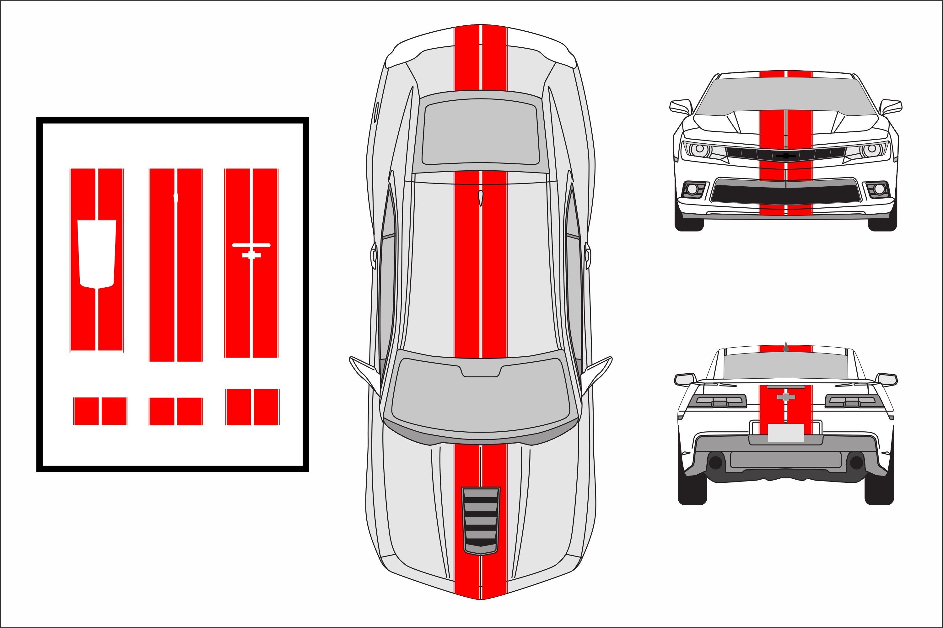 Dual 8" Vinyl Racing Stripe w/Pins [18"] - "fits" - Chevy Camaro 2010 to 2015 Fusion Decals