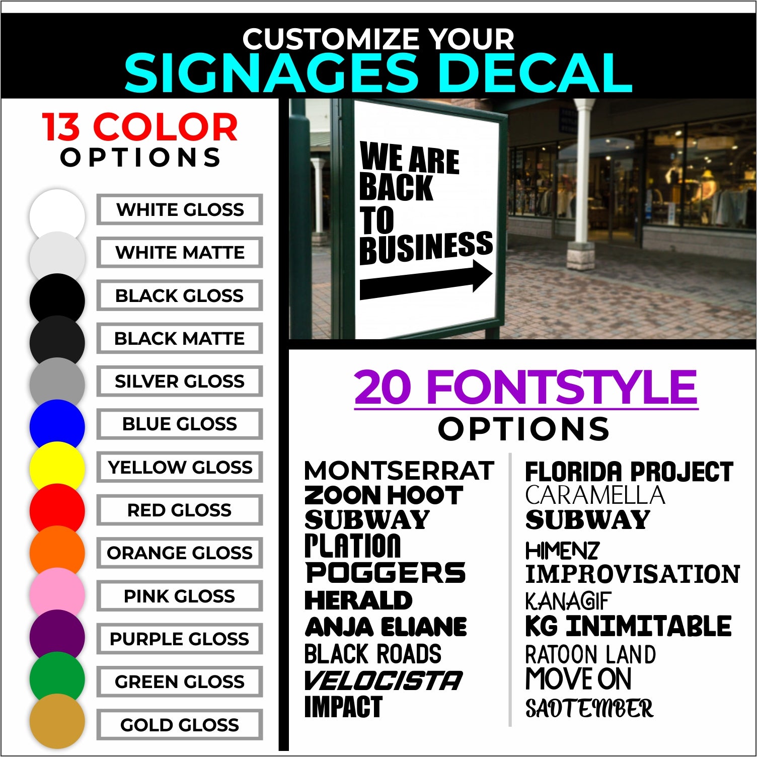 Customize Your Signage - Choose Size & Color & Font - Free Squeegee Included Fusion Decals