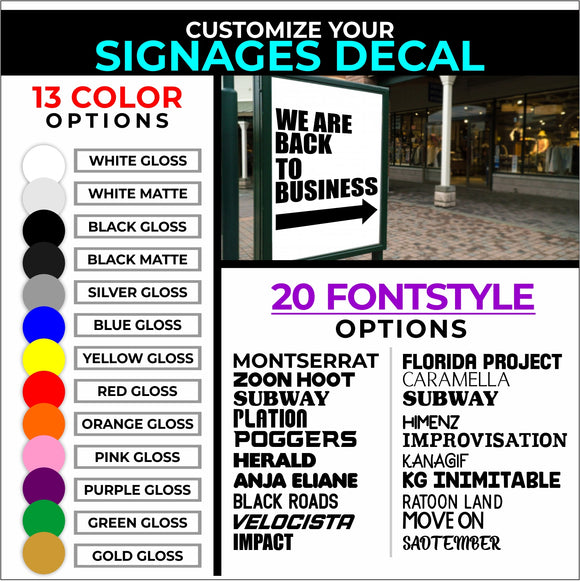 Customize Your Signage - Choose Size & Color & Font - Free Squeegee Included Fusion Decals