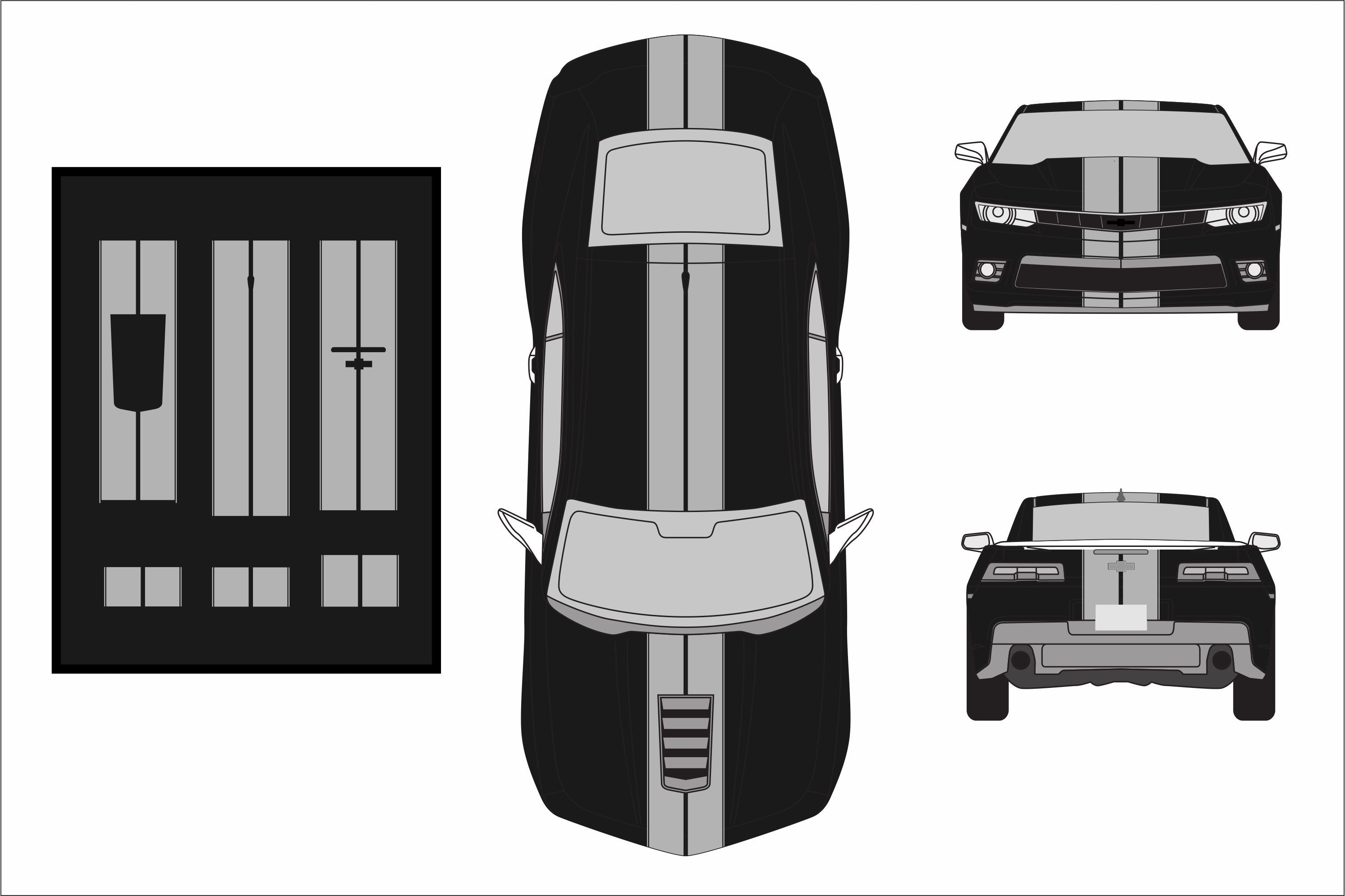 Dual 8" Vinyl Racing Stripe w/Pins [18"] - "fits" - Chevy Camaro 2010 to 2015 Fusion Decals