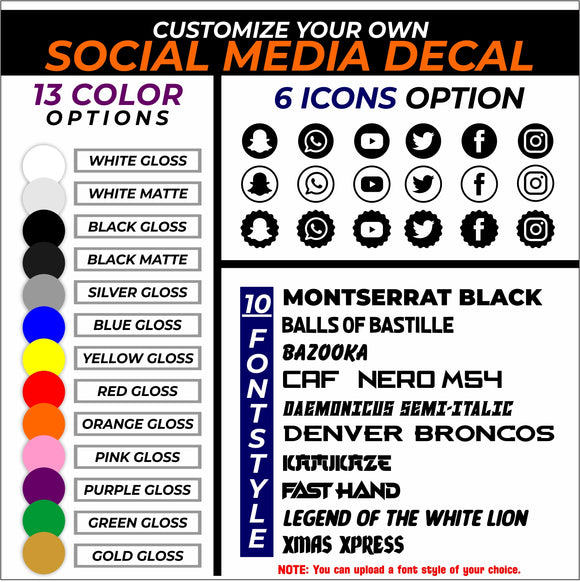 Customize your Social Media Decal - Snapchat WhatsApp Twitter Instagram Facebook - (PAIR)