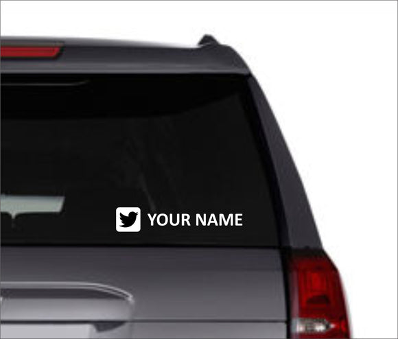 Custom Twitter Name Vinyl Decal - Choose Size & Color & Font - Free Squeegee Included