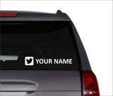 Custom Twitter Name Vinyl Decal - Choose Size & Color & Font - Free Squeegee Included