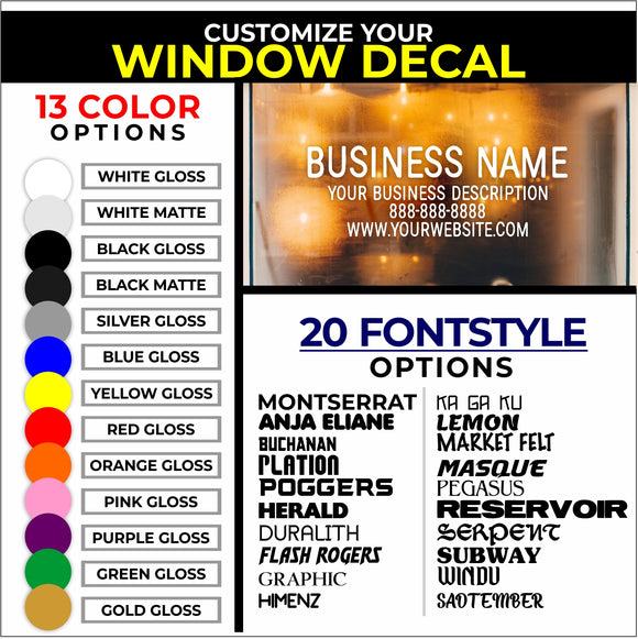 Customize Your Window Shop Decal - Choose Size & Color & Font - Free Squeegee Included