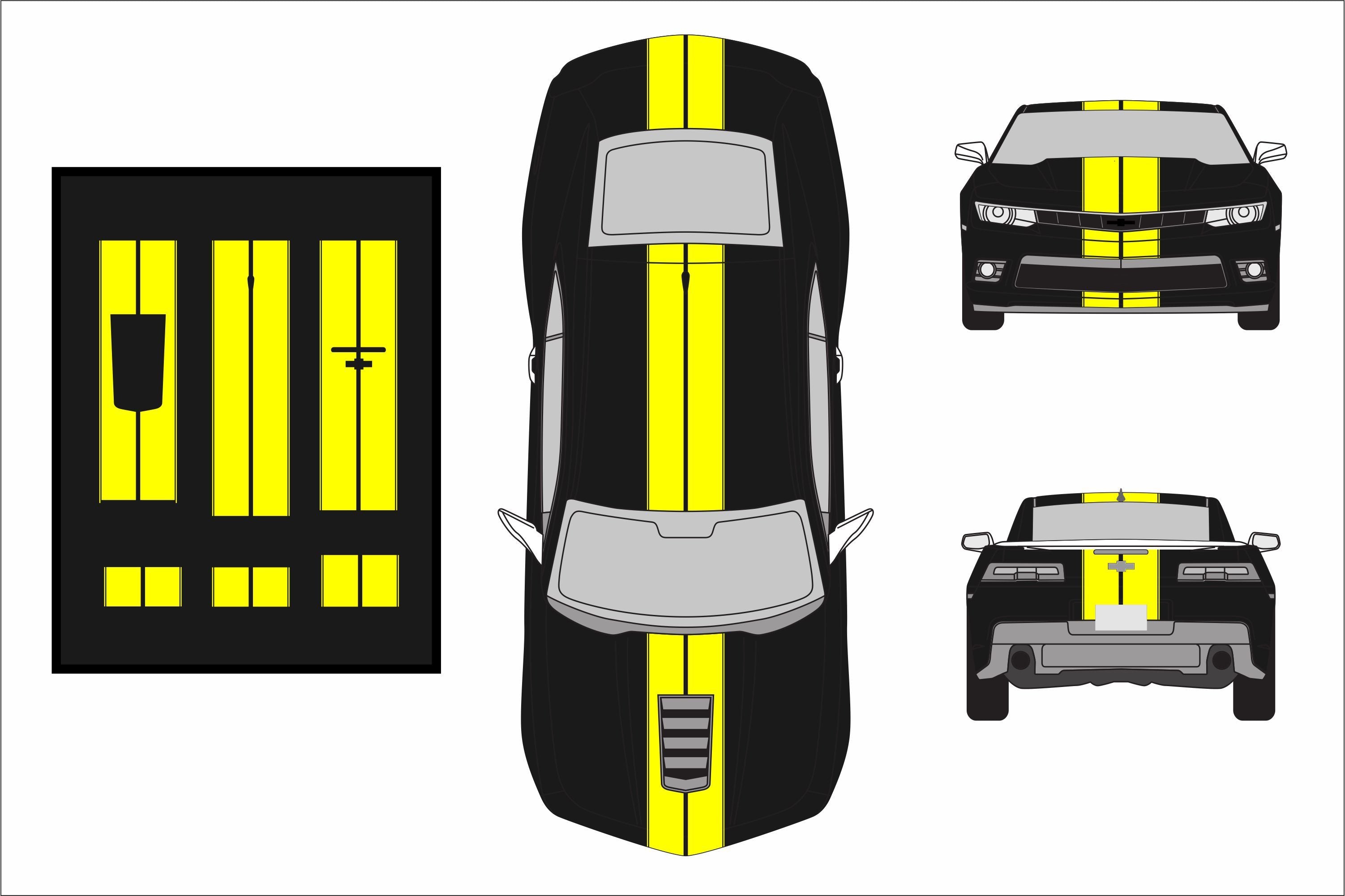 Dual 8" Vinyl Racing Stripe w/Pins [18"] - "fits" - Chevy Camaro 2010 to 2015 Fusion Decals