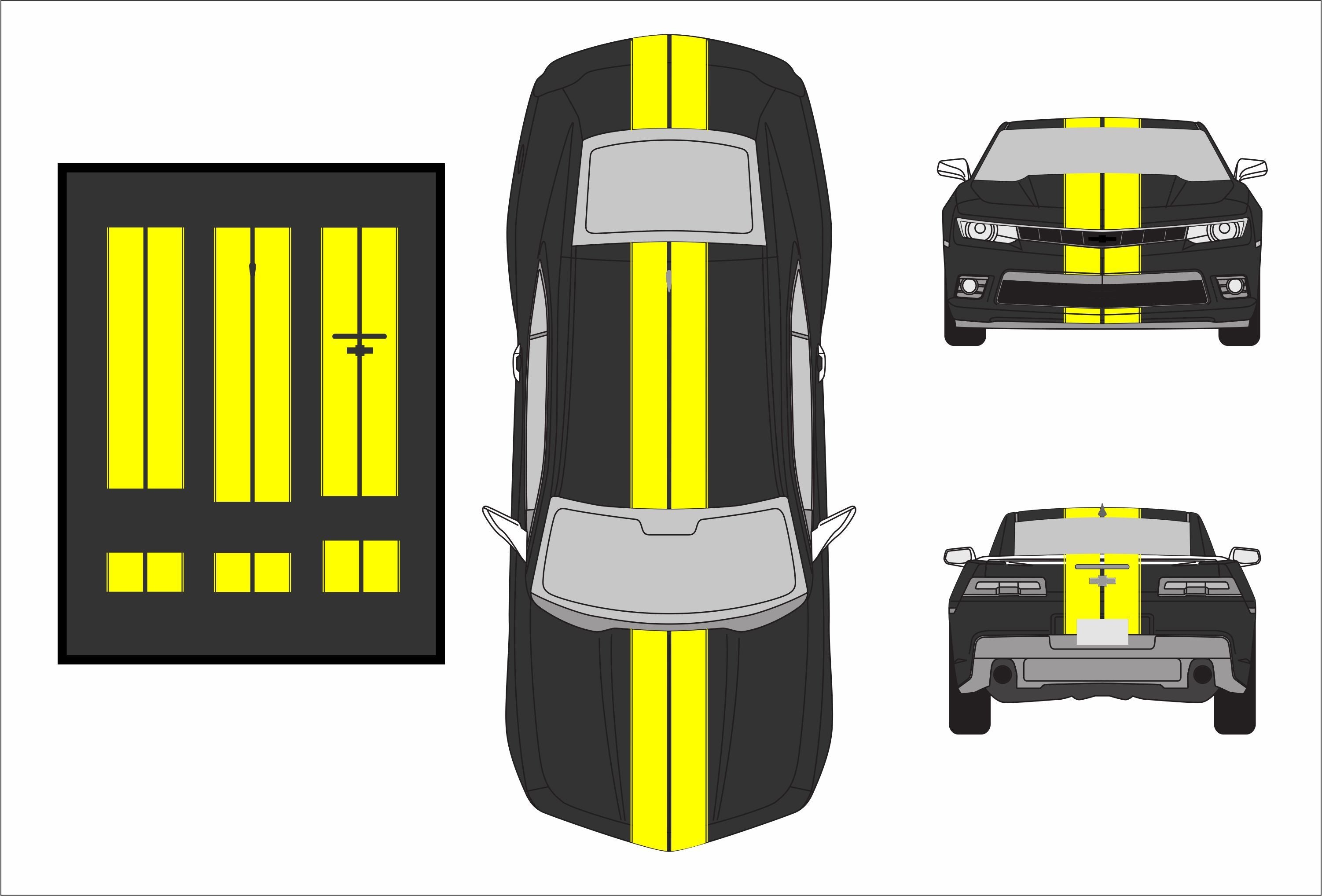 Dual 8" Vinyl Racing Stripe w/Pins [18"] - "fits" - Chevy Camaro 2010 to 2015 Fusion Decals