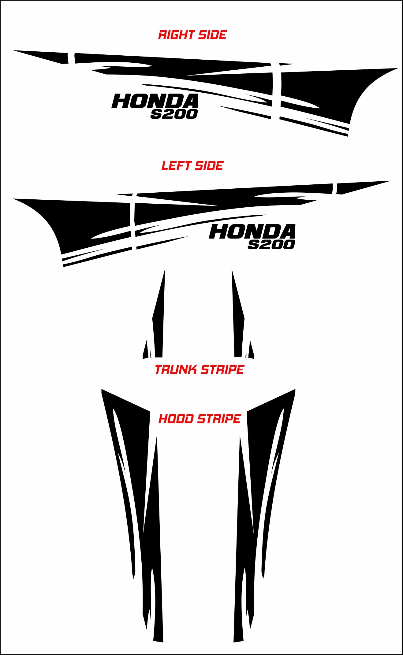 Racing Stripes & Graphics - "fits" - Honda S2000 2003 to 2009 Fusion Decals